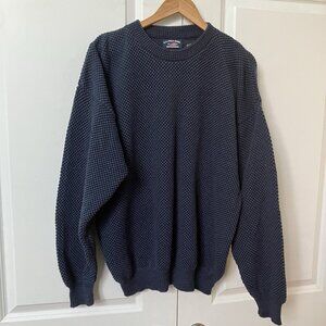 US Polo Assn Sweater Mens L Navy Waffle Knit Made in USA Neutral Grandpa Vintage